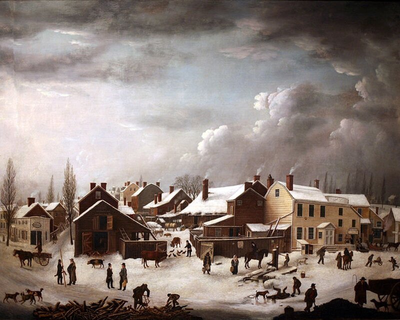 Snowy Village Scene — White, Dramatic