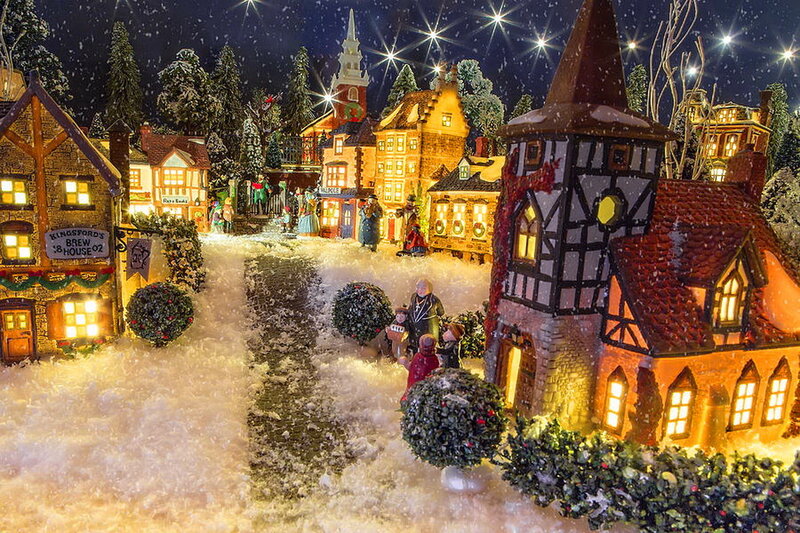 Snowy Village Scene — White, Festive, Night