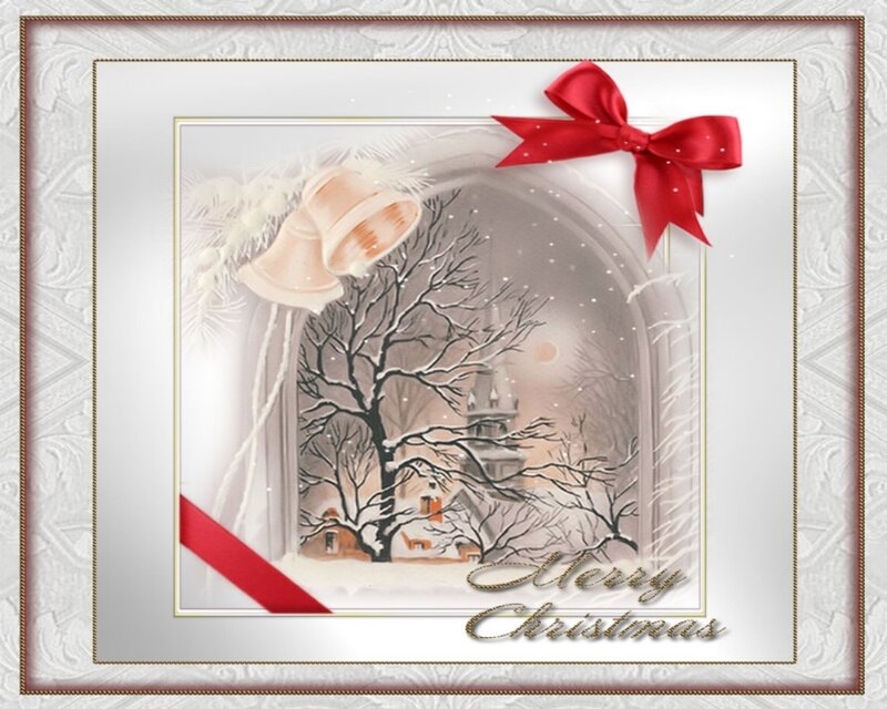 Snowy Village Scene — White, Festive