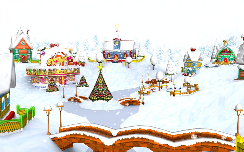 Snowy Village Scene — White, Festive, Winter, 3d Render