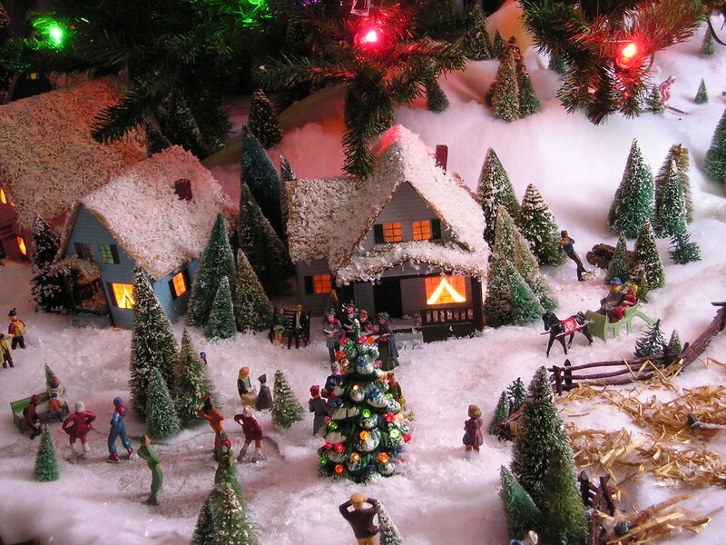 Snowy Village Scene — White, Festive, Winter
