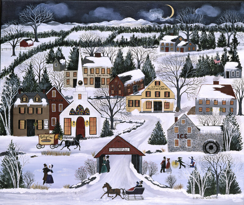 Snowy Village Scene — White, Peaceful