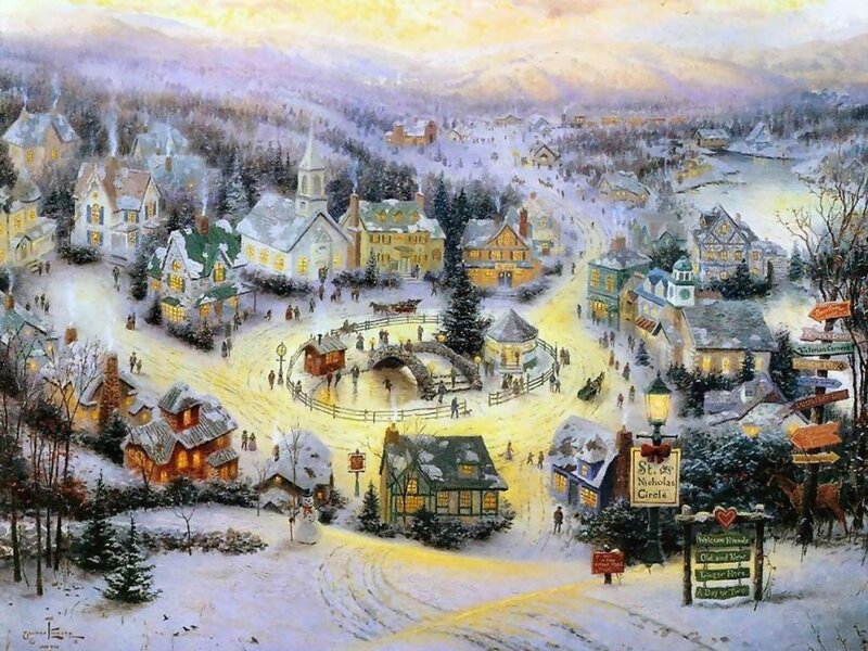 Snowy Village Scene — White