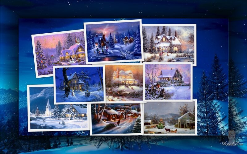 Snowy Village Scenes — Blue