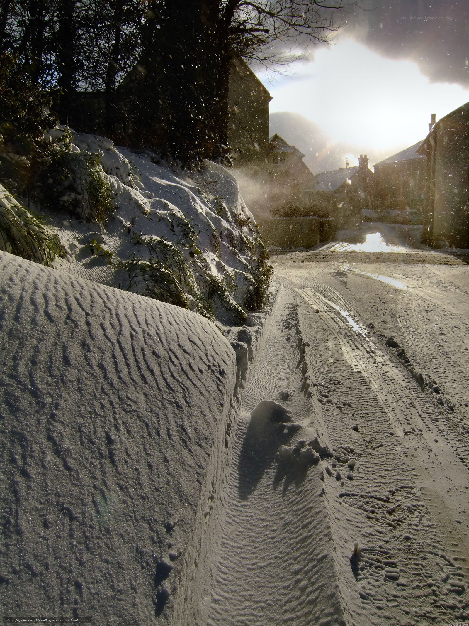 Snowy village street