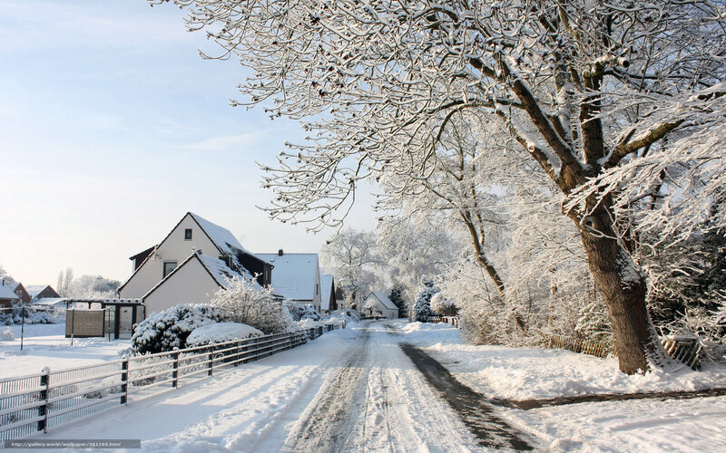 Snowy village street