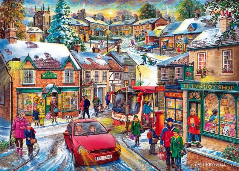 Snowy Village Street — Red
