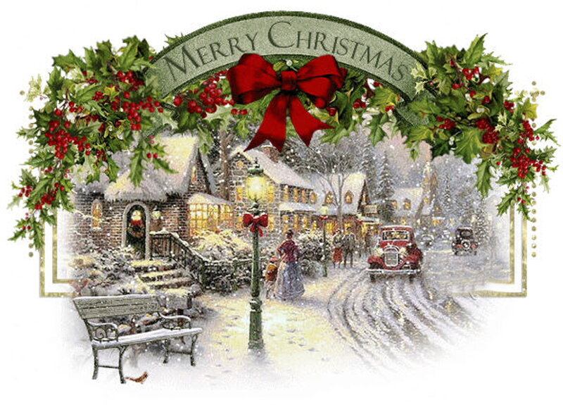 Snowy Village Street — White, Festive