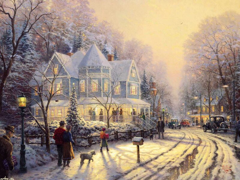 Snowy Village Street — White, Peaceful