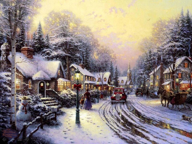 Snowy Village Street — White