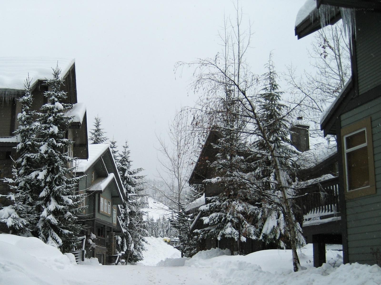 Snowy village street