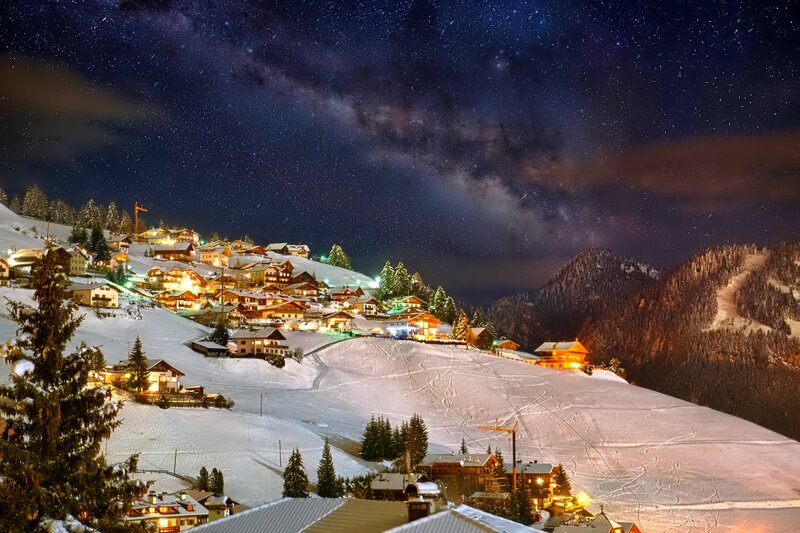 Snowy Village under Stars