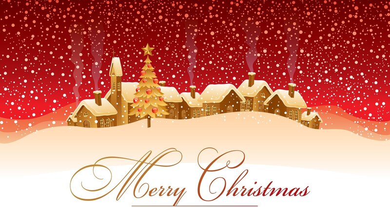 Snowy Village with Christmas Tree