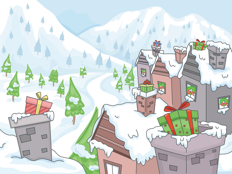 Snowy Village with Gifts