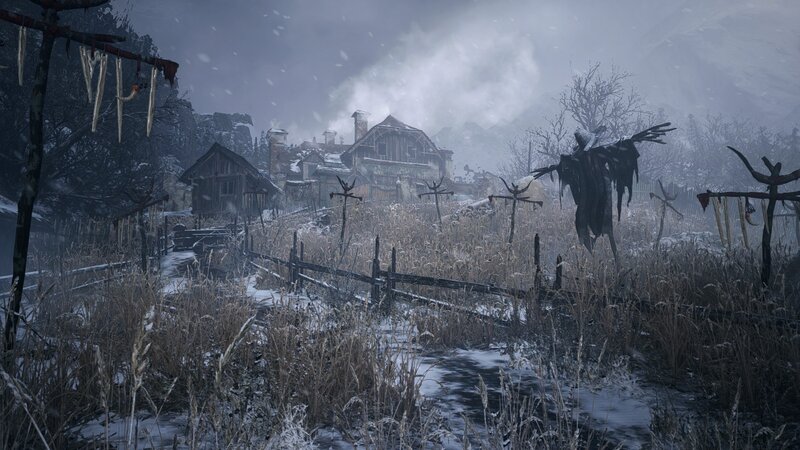 Snowy Village with Scarecrows