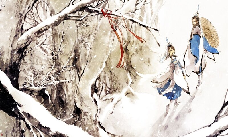Snowy walk in the forest