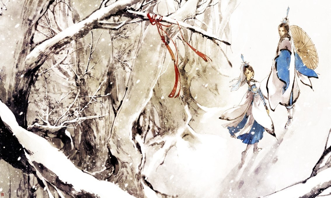 Snowy walk in the forest