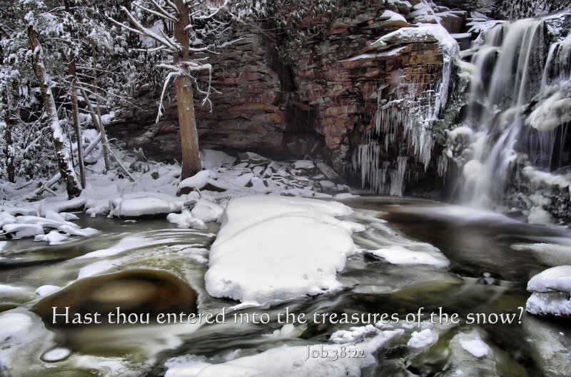 Snowy Waterfall in Forest — White