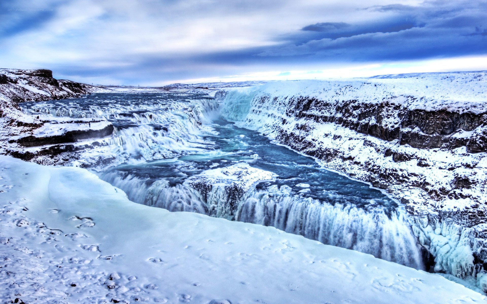 Snowy waterfall in Iceland