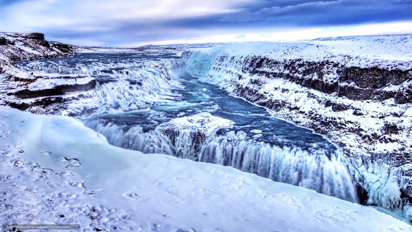 Snowy waterfall in Iceland