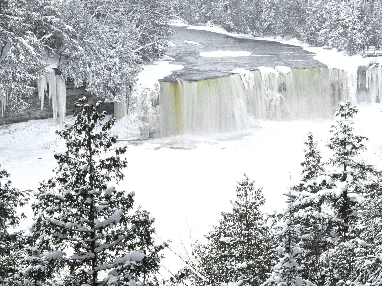 Snowy waterfall in winter