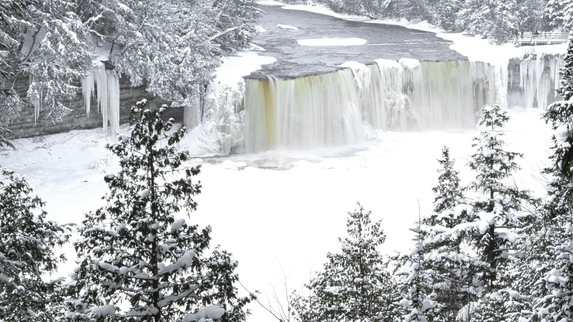 Snowy waterfall in winter