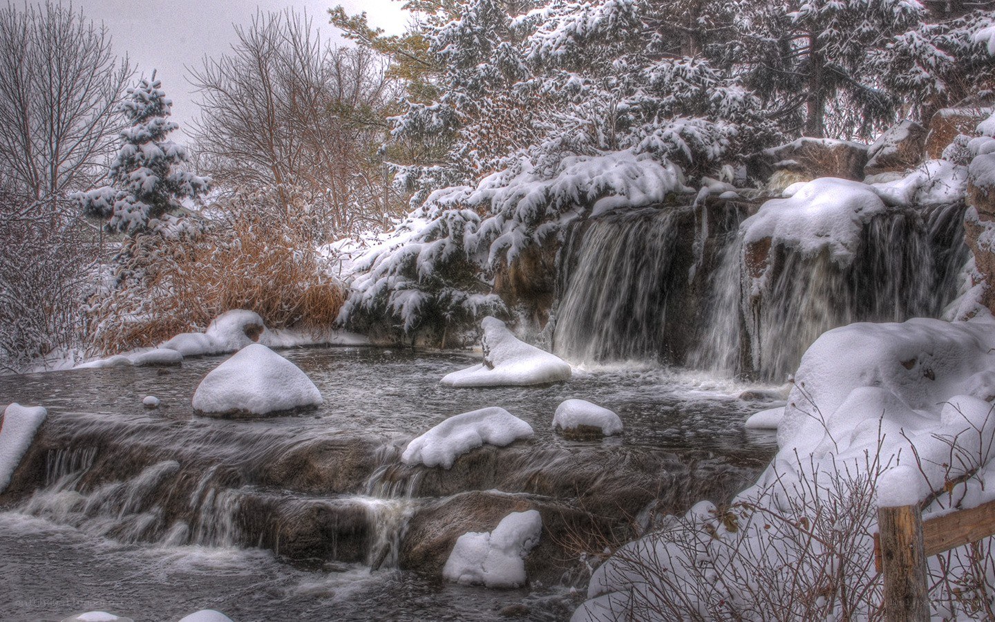 Snowy waterfall in winter