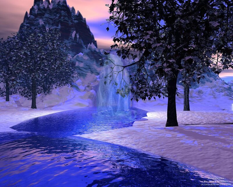 Snowy Waterfall Landscape — Blue