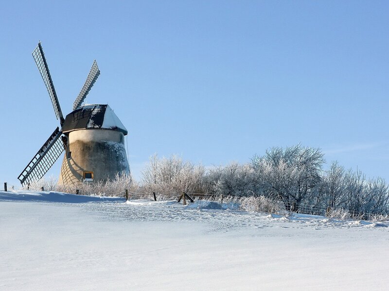 Snowy windmill in winter