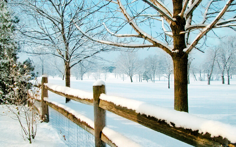 Snowy winter landscape with fence