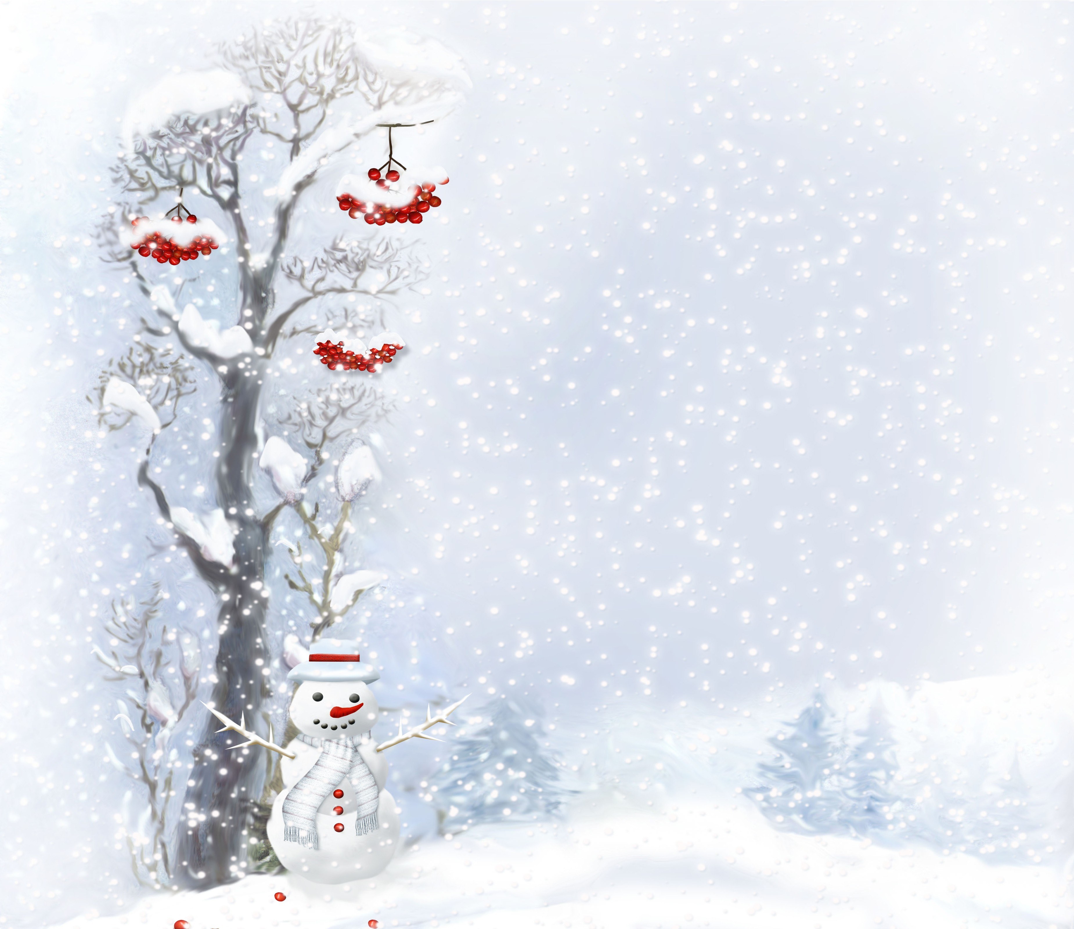 Snowy winter scene with snowman