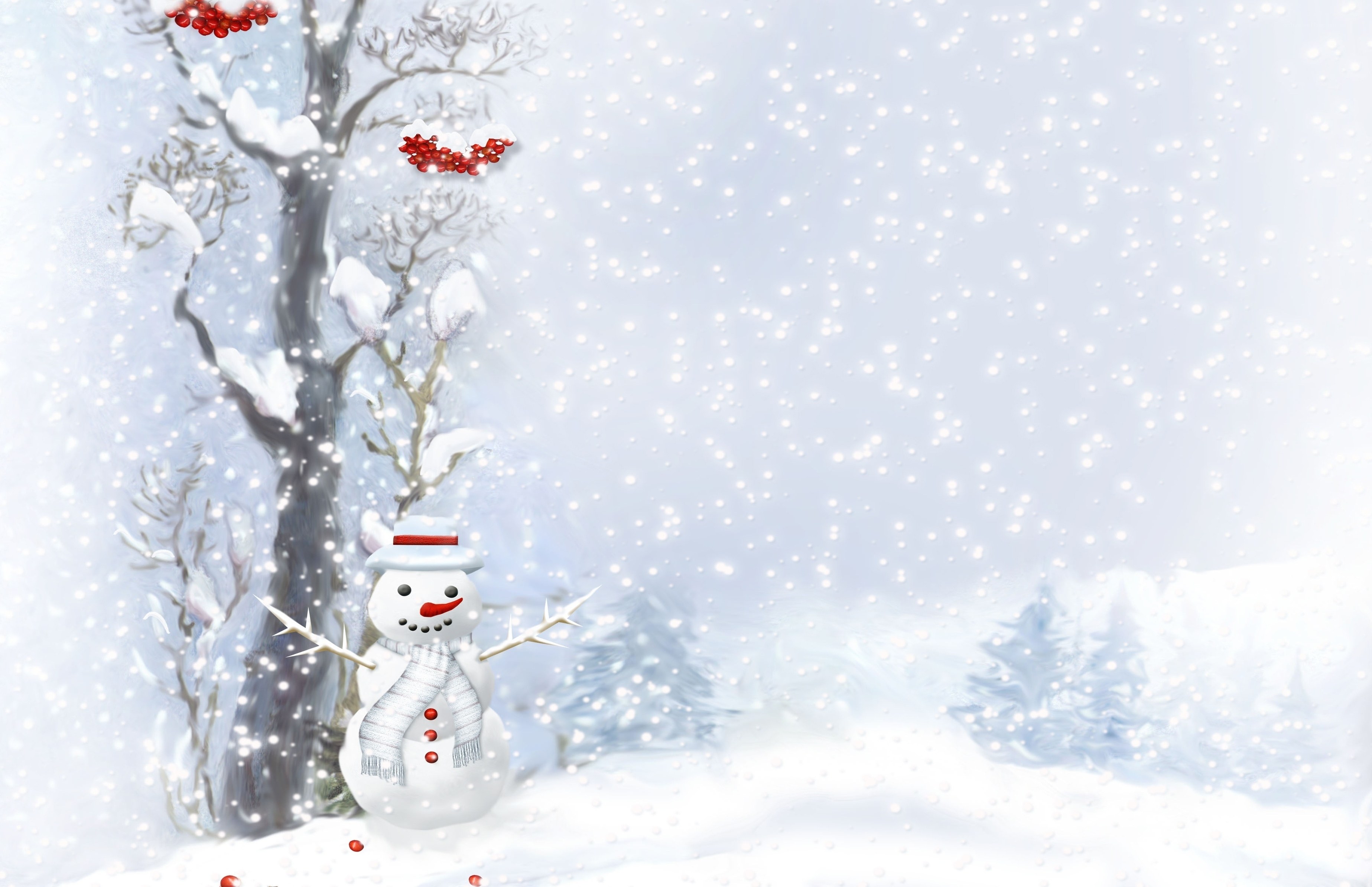 Snowy winter scene with snowman