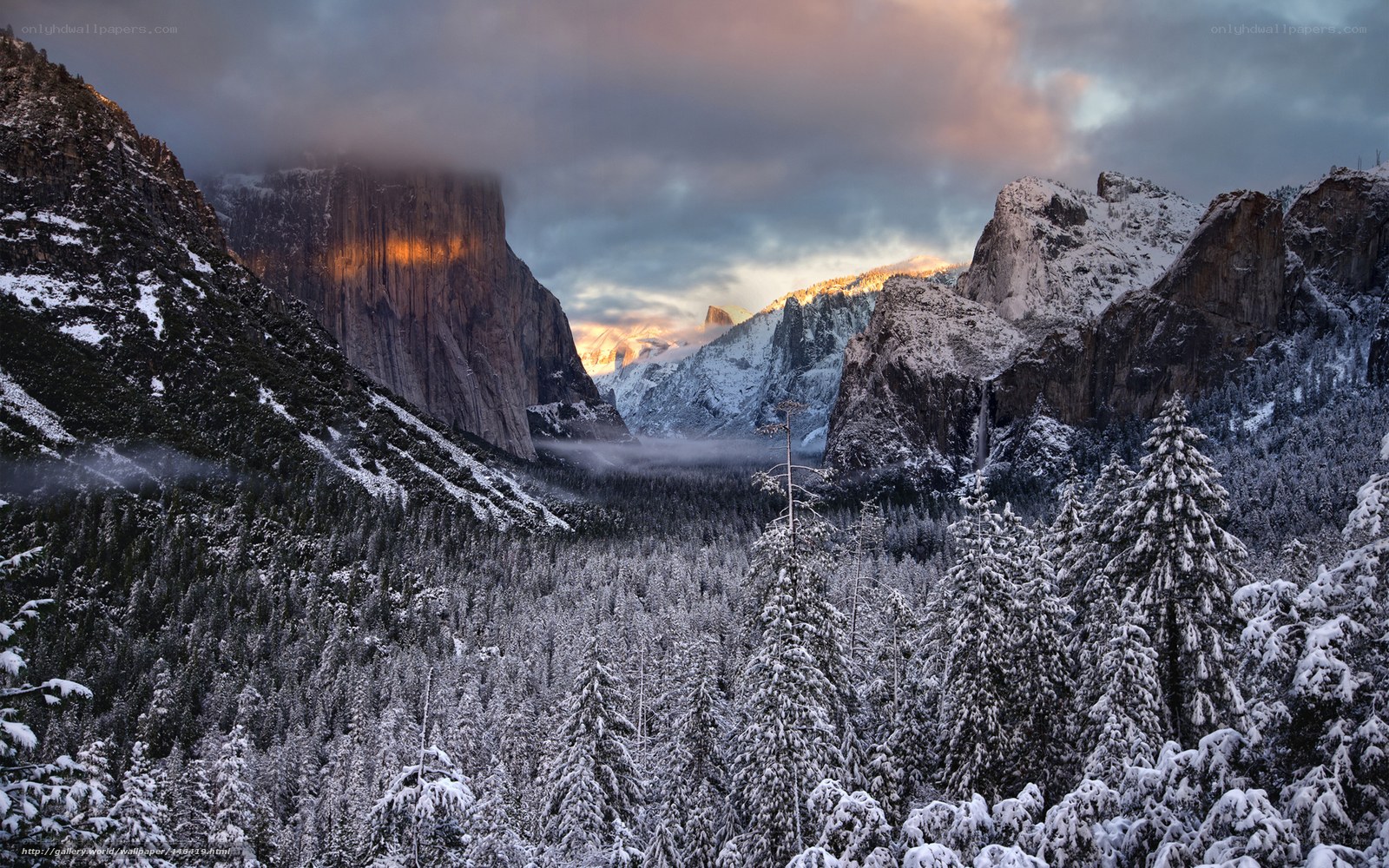 Snowy Yosemite Valley at Dawn