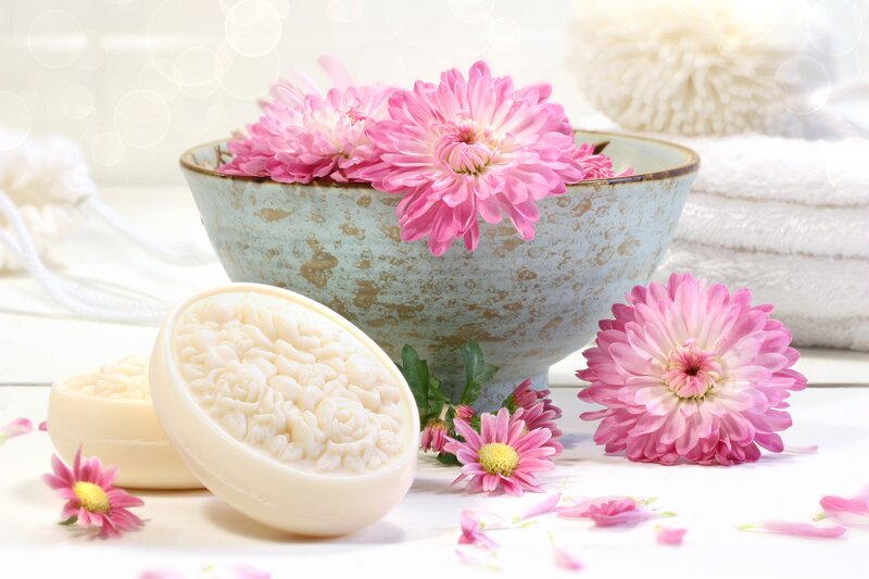 Soap and Flowers in Bowl