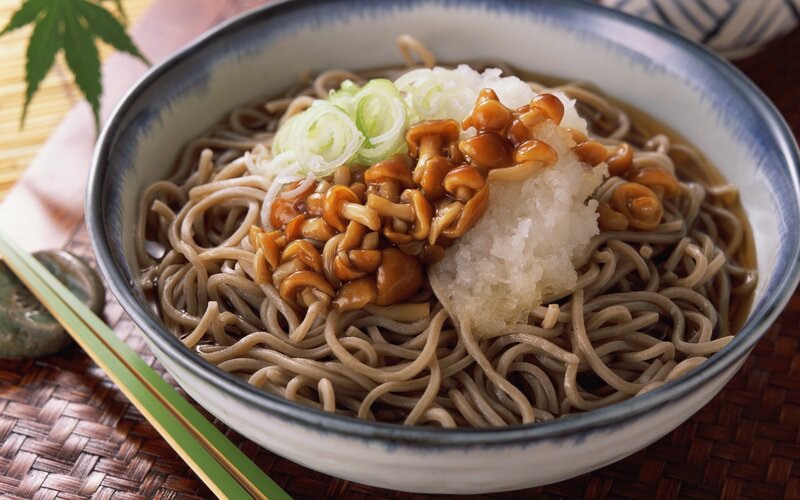 Soba noodle bowl with mushrooms
