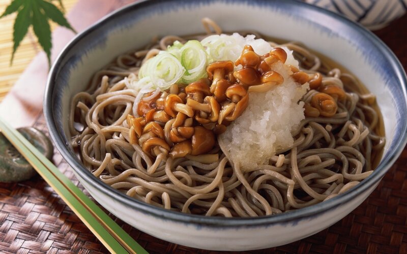 Soba noodle bowl with mushrooms
