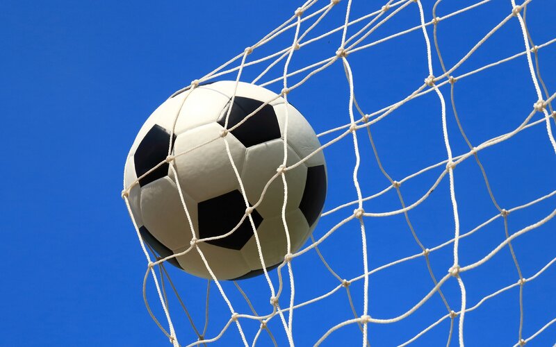 Soccer Ball in Goal Net — Blue