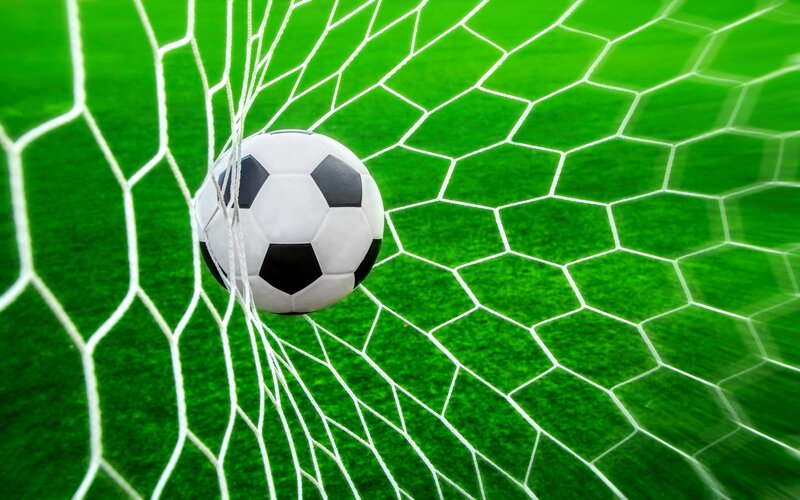 Soccer Ball in Goal Net — Green, Dynamic