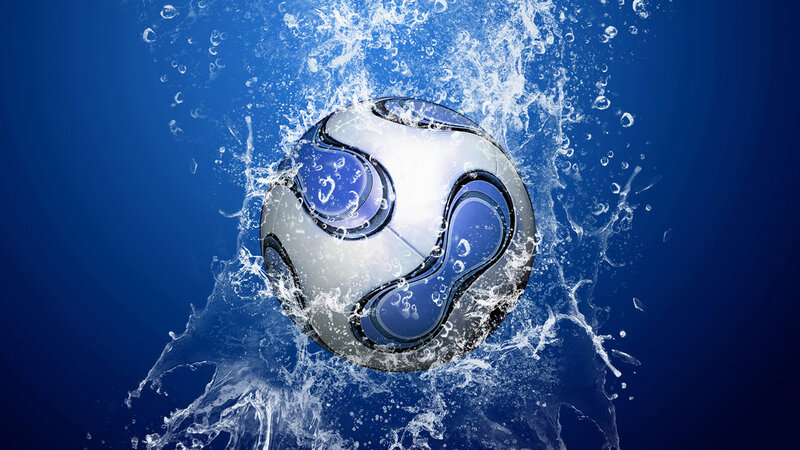 Soccer Ball in Water — Blue, Dynamic, Digital Art