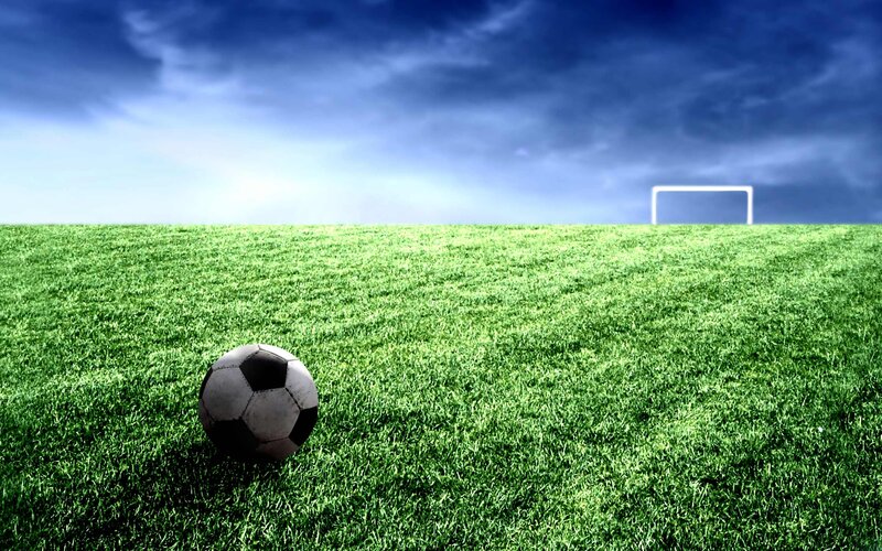 Soccer Ball on Field — Green, Dramatic, Photograph