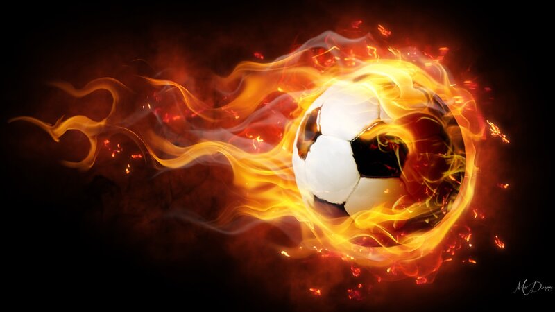 Soccer Ball on Fire — Black, Dramatic, Digital Art