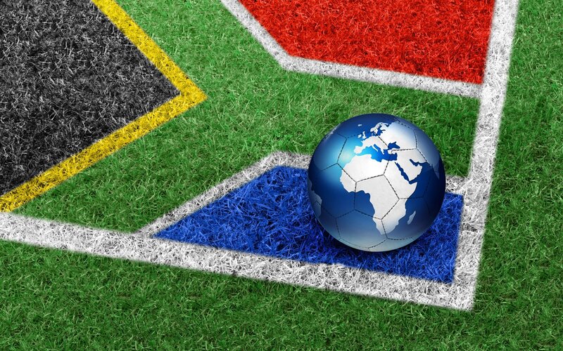 soccer ball on south african flag