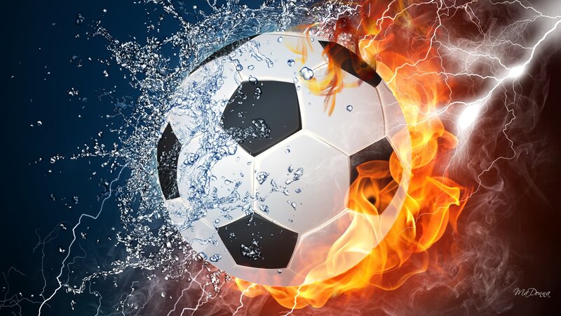 soccer ball with fire and water