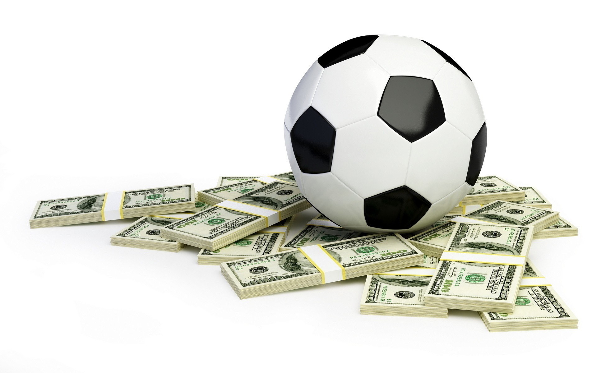 soccer ball with money stacks