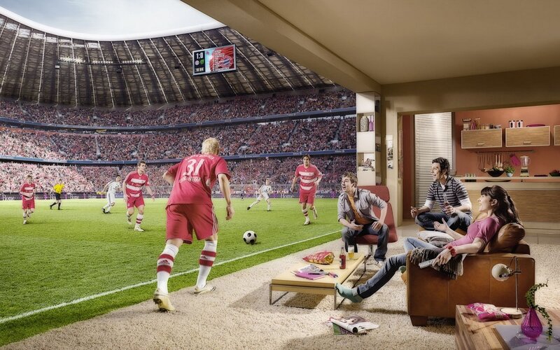 Soccer fans watching game at home