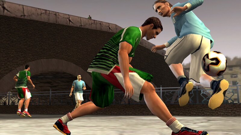 Soccer game action scene
