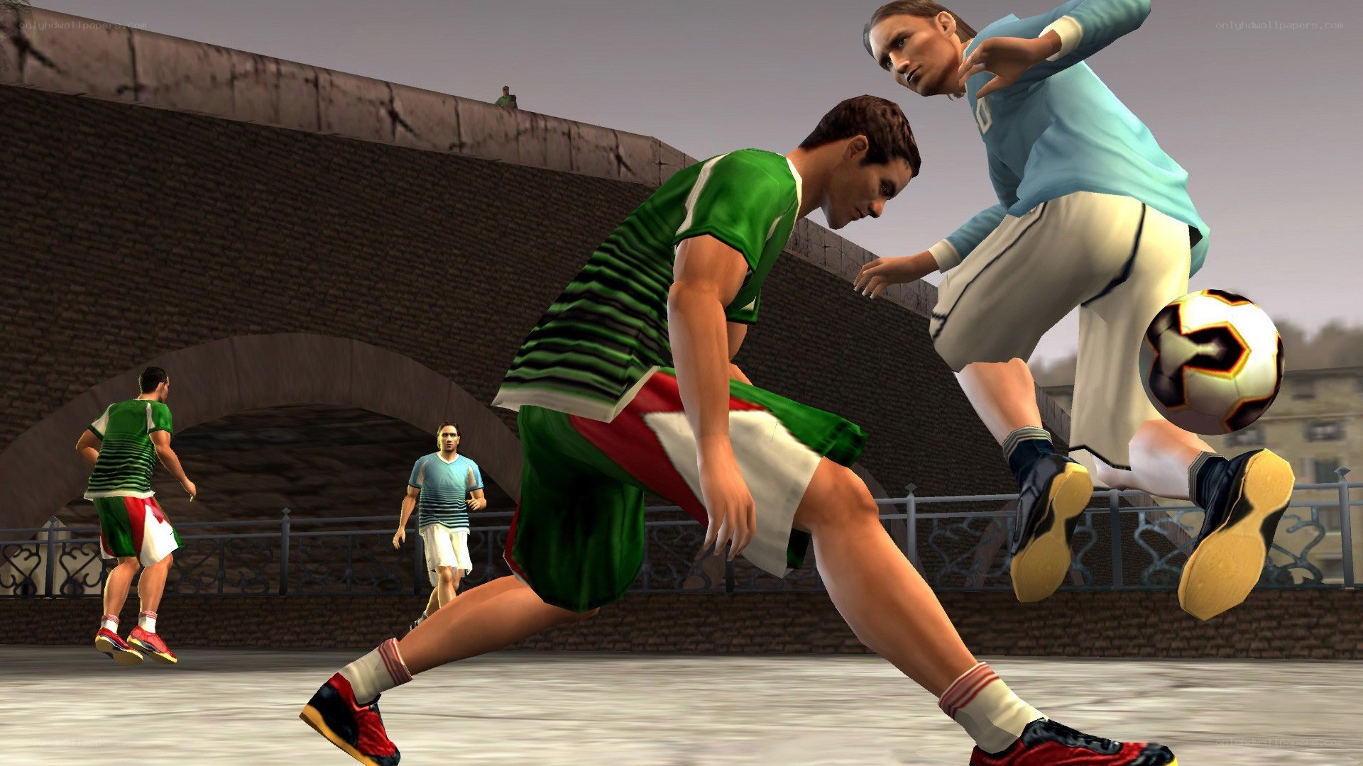 Soccer game action scene