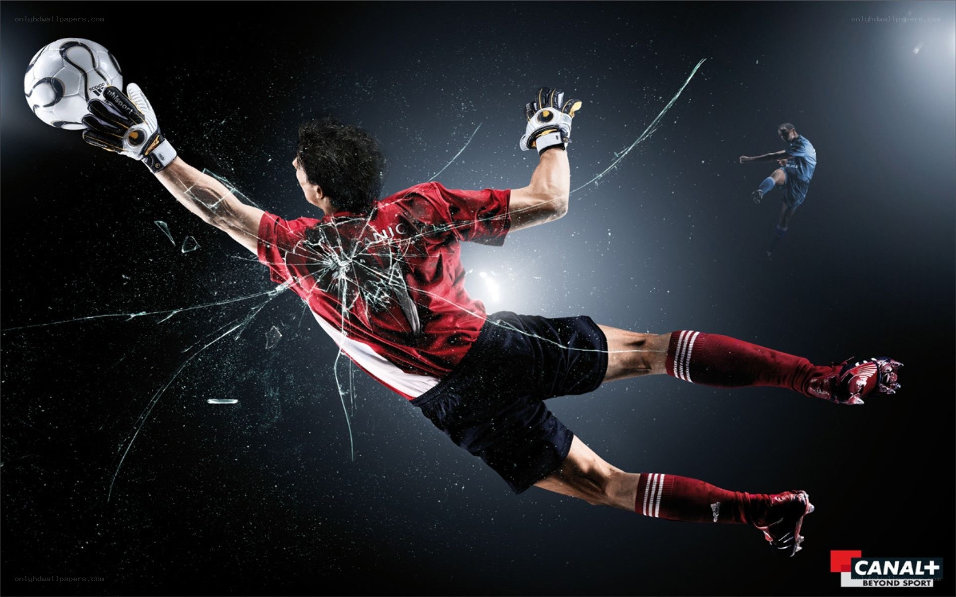 Soccer goalie in action