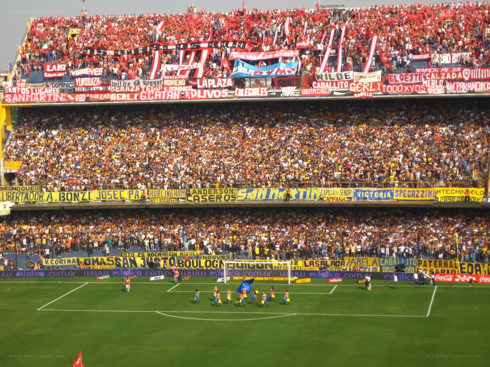 Soccer match at a packed stadium