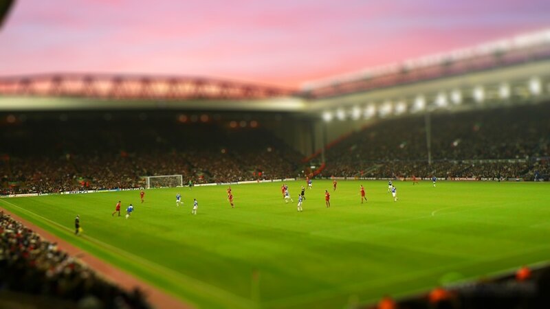 Soccer Match at Stadium — Green, Dramatic, Sunset